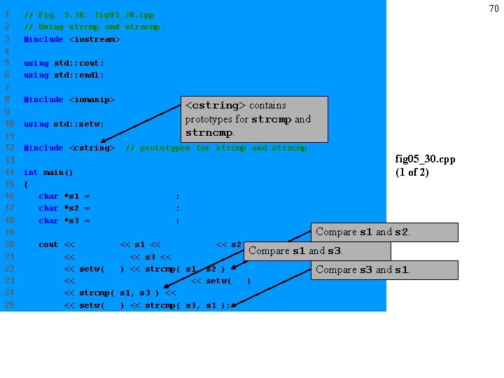 1 2 3 // Fig. 5. 30: fig 05_30. cpp // Using strcmp and