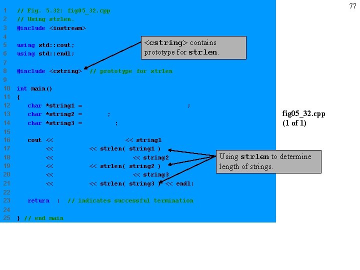 77 1 2 3 // Fig. 5. 32: fig 05_32. cpp // Using strlen.