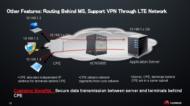 Other Features: Routing Behind MS, Support VPN Through LTE Network 10. 168. 1. 2