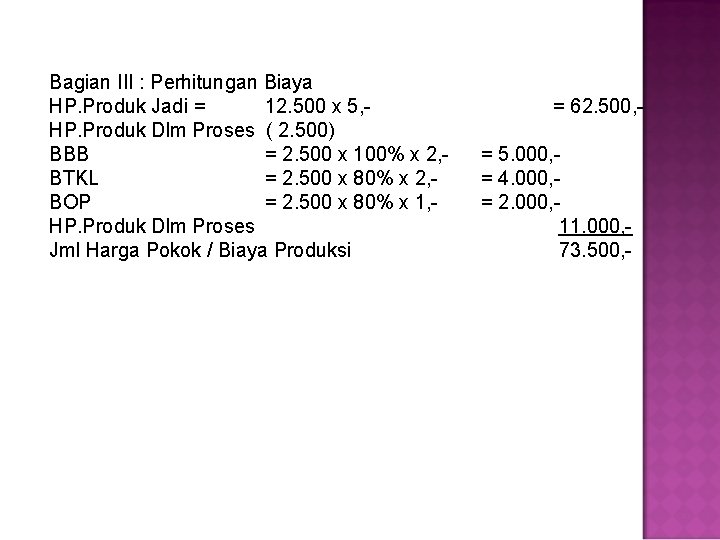 Bagian III : Perhitungan Biaya HP. Produk Jadi = 12. 500 x 5, HP.