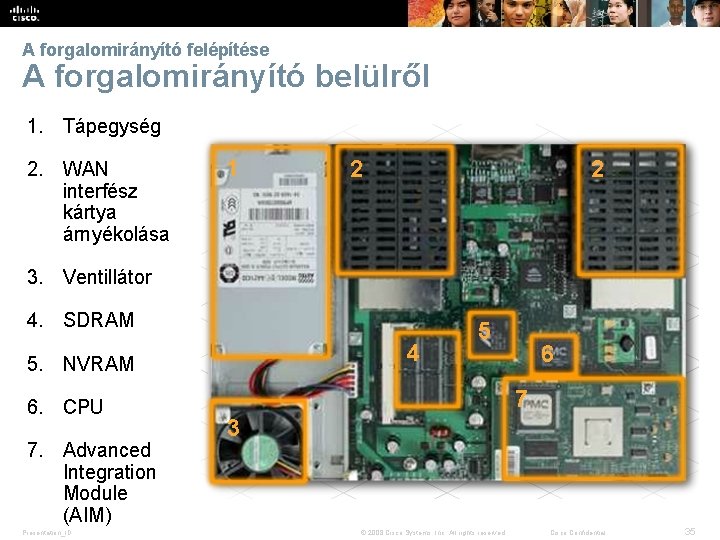 A forgalomirányító felépítése A forgalomirányító belülről 1. Tápegység 2. WAN interfész kártya árnyékolása 1