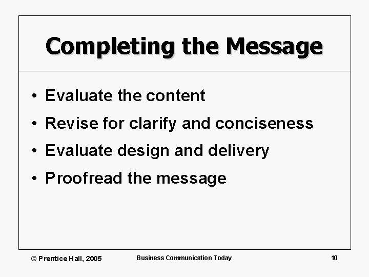 Completing the Message • Evaluate the content • Revise for clarify and conciseness •