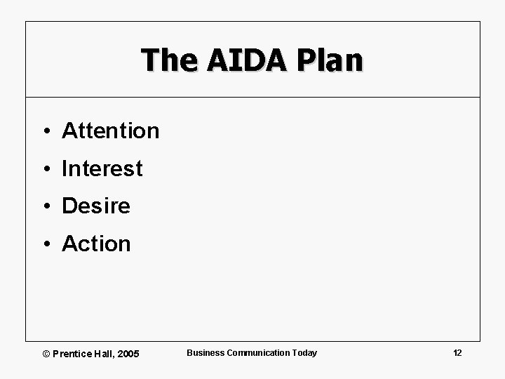 The AIDA Plan • Attention • Interest • Desire • Action © Prentice Hall,