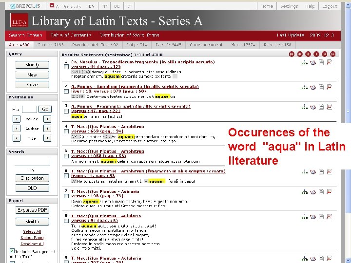 Occurences of the word "aqua" in Latin literature 