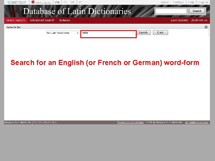 Search for an English (or French or German) word-form 