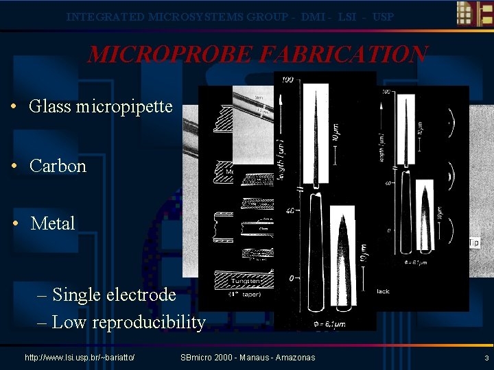 INTEGRATED MICROSYSTEMS GROUP - DMI - LSI - USP MICROPROBE FABRICATION • Glass micropipette