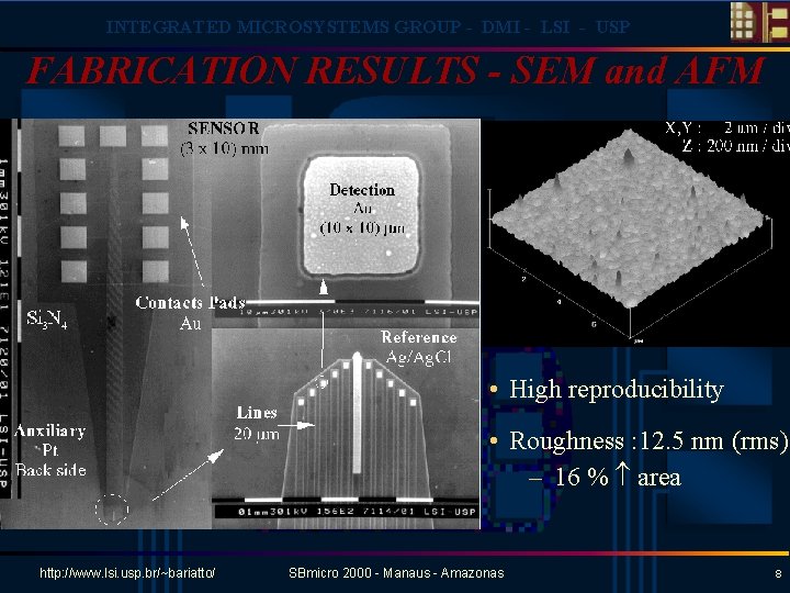 INTEGRATED MICROSYSTEMS GROUP - DMI - LSI - USP FABRICATION RESULTS - SEM and