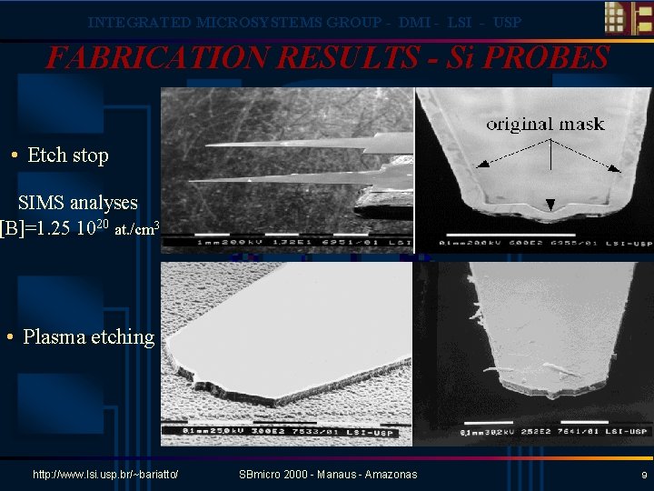 INTEGRATED MICROSYSTEMS GROUP - DMI - LSI - USP FABRICATION RESULTS - Si PROBES