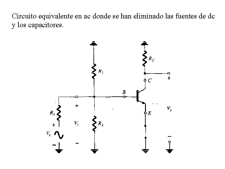 Circuito equivalente en ac donde se han eliminado las fuentes de dc y los