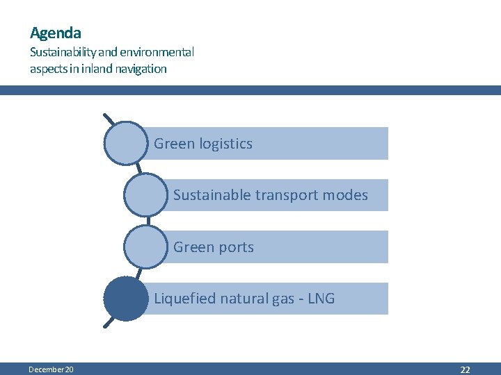 Agenda Sustainability and environmental aspects in inland navigation Green logistics Sustainable transport modes Green