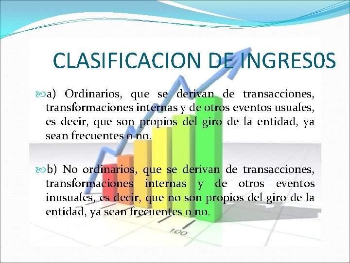 CLASIFICACION DE INGRES 0 S a) Ordinarios, que se derivan de transacciones, transformaciones internas