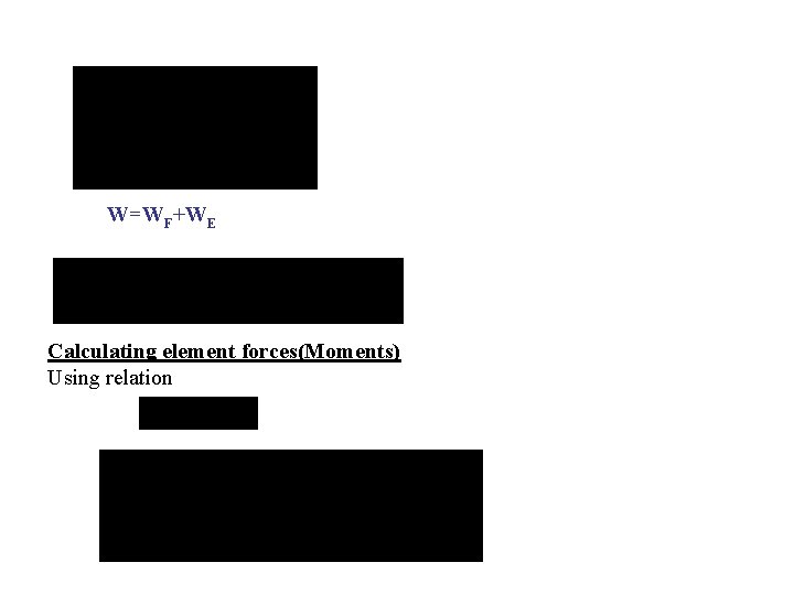 W=WF+WE Calculating element forces(Moments) Using relation 