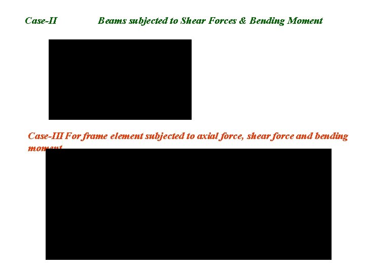 Case-II Beams subjected to Shear Forces & Bending Moment Case-III For frame element subjected