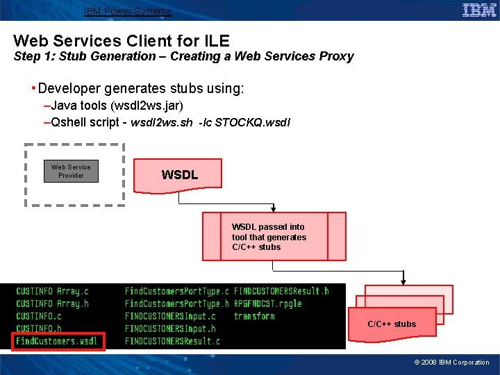 IBM Power Systems Web Services Client for ILE Step 1: Stub Generation – Creating