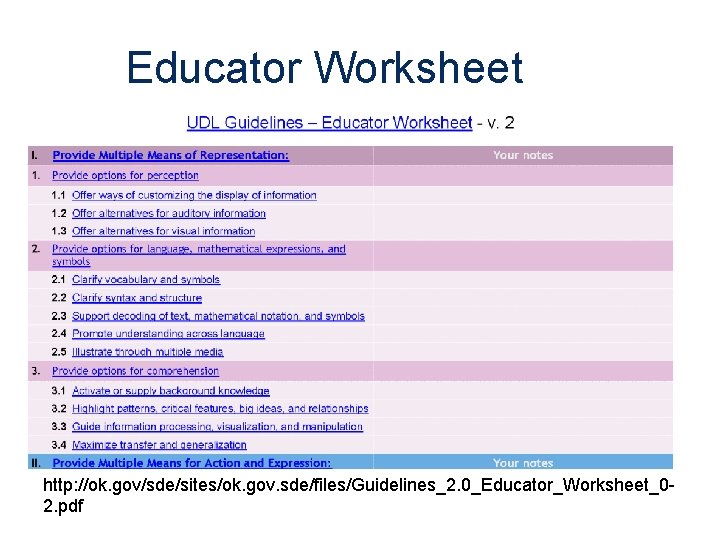 Educator Worksheet http: //ok. gov/sde/sites/ok. gov. sde/files/Guidelines_2. 0_Educator_Worksheet_02. pdf 