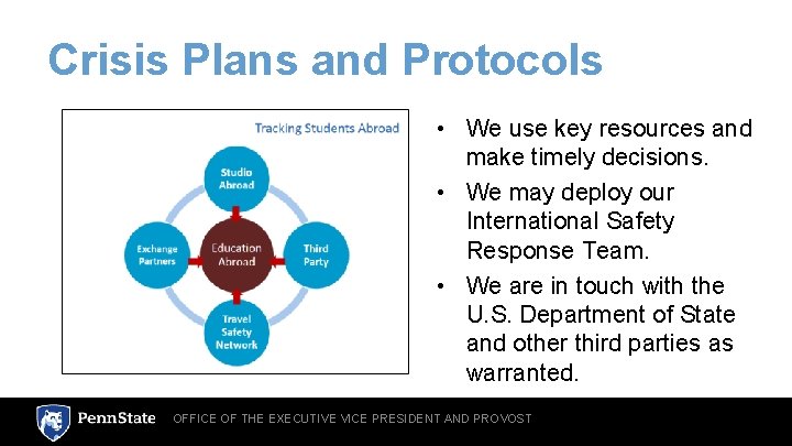 Crisis Plans and Protocols • We use key resources and make timely decisions. •