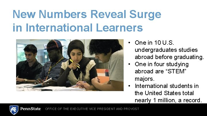 New Numbers Reveal Surge in International Learners • One in 10 U. S. undergraduates
