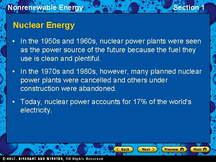 Nonrenewable Energy Section 1 Nuclear Energy • In the 1950 s and 1960 s,