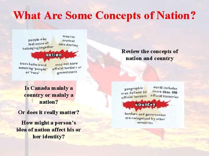 What Are Some Concepts of Nation? Review the concepts of nation and country Is
