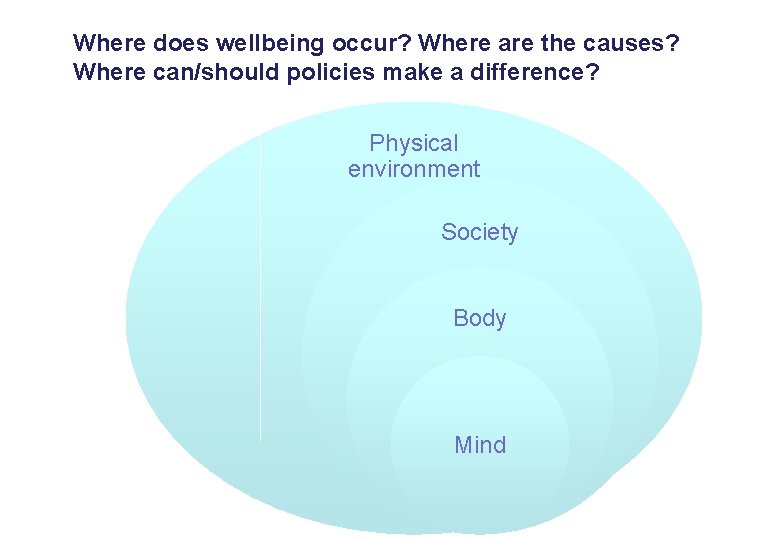 Where does wellbeing occur? Where are the causes? Where can/should policies make a difference?