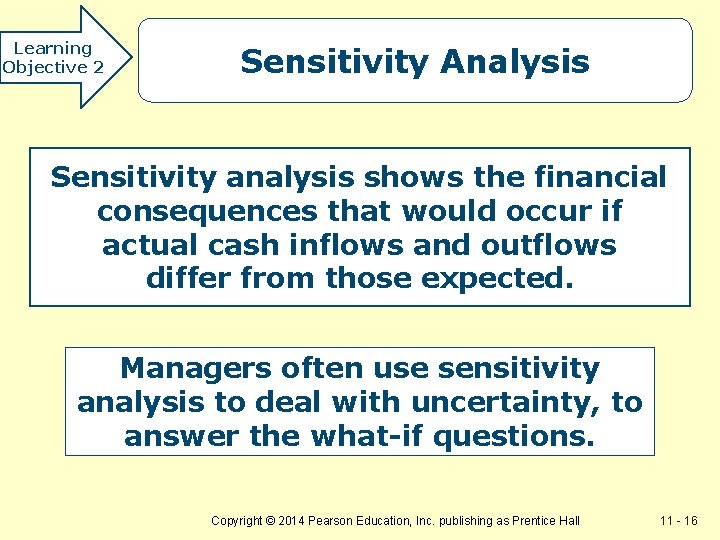 Learning Objective 2 Sensitivity Analysis Sensitivity analysis shows the financial consequences that would occur