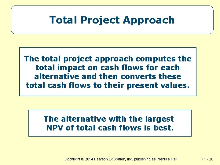 Total Project Approach The total project approach computes the total impact on cash flows