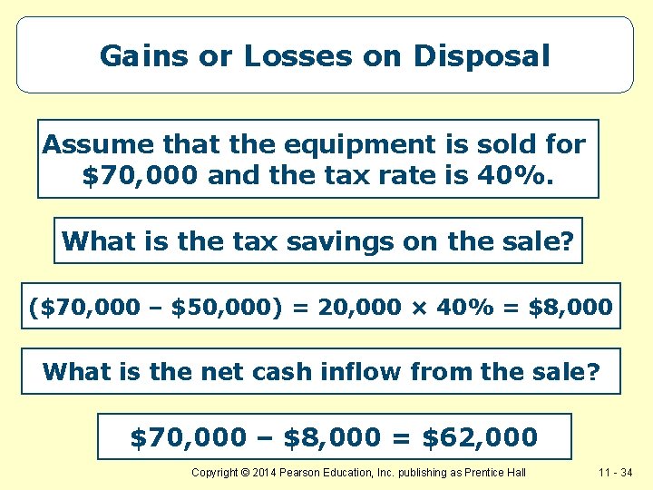 Gains or Losses on Disposal Assume that the equipment is sold for $70, 000