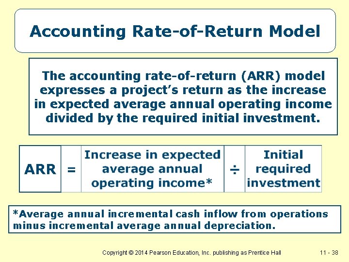 Accounting Rate-of-Return Model The accounting rate-of-return (ARR) model expresses a project’s return as the