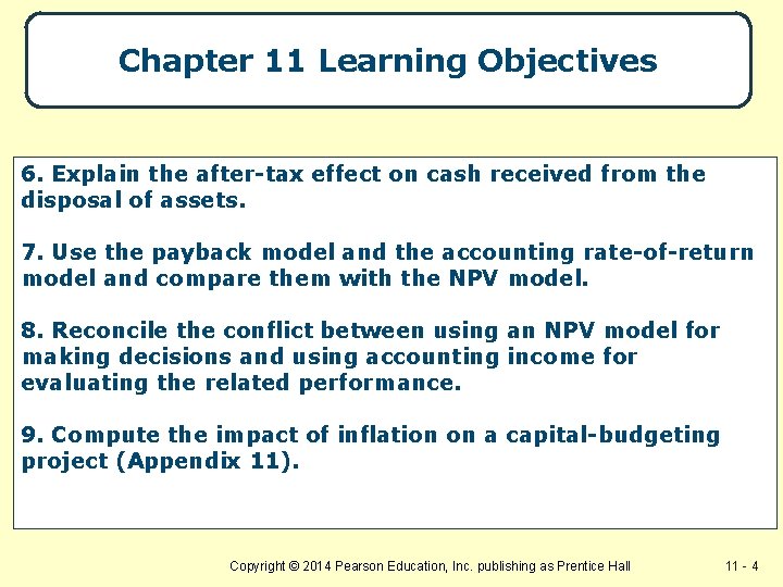 Chapter 11 Learning Objectives 6. Explain the after-tax effect on cash received from the