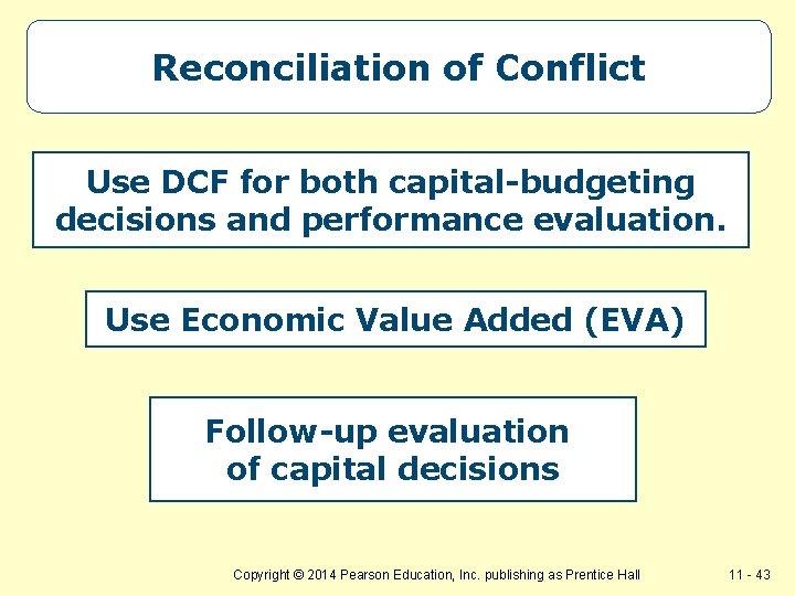 Reconciliation of Conflict Use DCF for both capital-budgeting decisions and performance evaluation. Use Economic