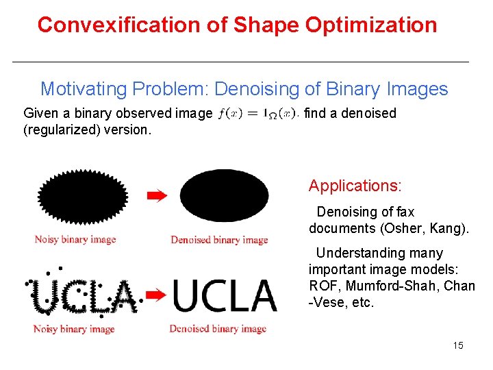Convexification of Shape Optimization Motivating Problem: Denoising of Binary Images Given a binary observed