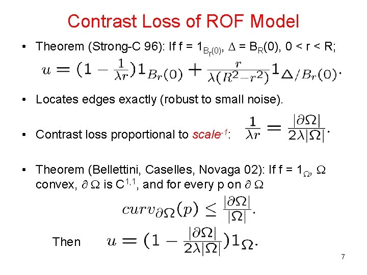 Contrast Loss of ROF Model • Theorem (Strong-C 96): If f = 1 Br(0),