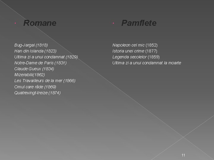  Romane Bug-Jargal (1818) Han din Islanda (1823) Ultima zi a unui condamnat (1829)