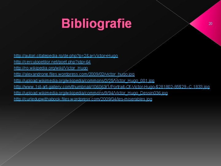 Bibliografie 20 http: //autori. citatepedia. ro/de. php? p=2&a=Victor+Hugo http: //cerculpoetilor. net/poet. php? idp=64 http: