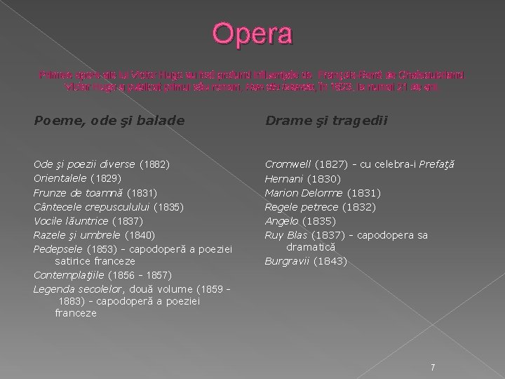 Opera Primele opere ale lui Victor Hugo au fost profund influenţate de François-René de