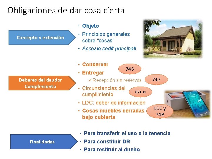 Obligaciones de dar cosa cierta Concepto y extensión • Objeto • Principios generales sobre