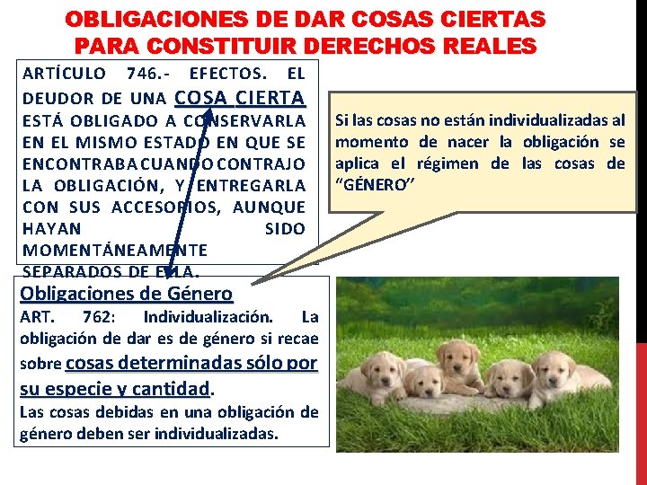 OBLIGACIONES DE DAR COSAS CIERTAS PARA CONSTITUIR DERECHOS REALES ARTÍCULO 746. - EFECTOS. EL