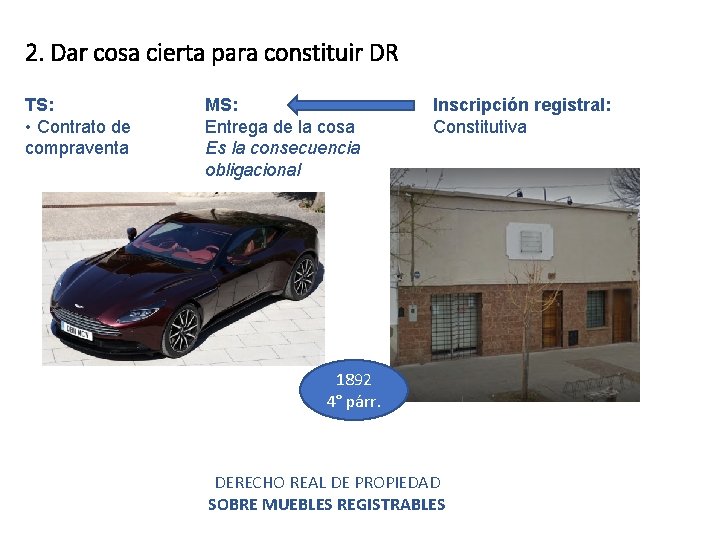 2. Dar cosa cierta para constituir DR TS: • Contrato de compraventa MS: Entrega