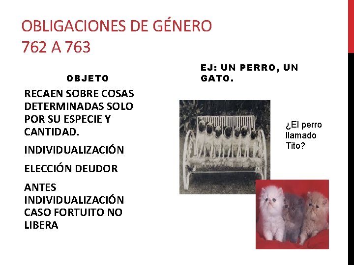 OBLIGACIONES DE GÉNERO 762 A 763 OBJETO RECAEN SOBRE COSAS DETERMINADAS SOLO POR SU