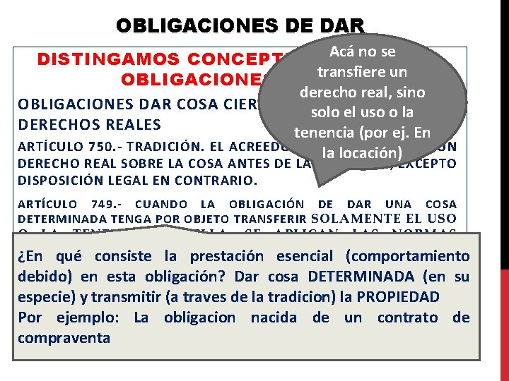 OBLIGACIONES DE DAR Acá no se DISTINGAMOS CONCEPTUALMENTE LAS transfiere un OBLIGACIONES DE DAR