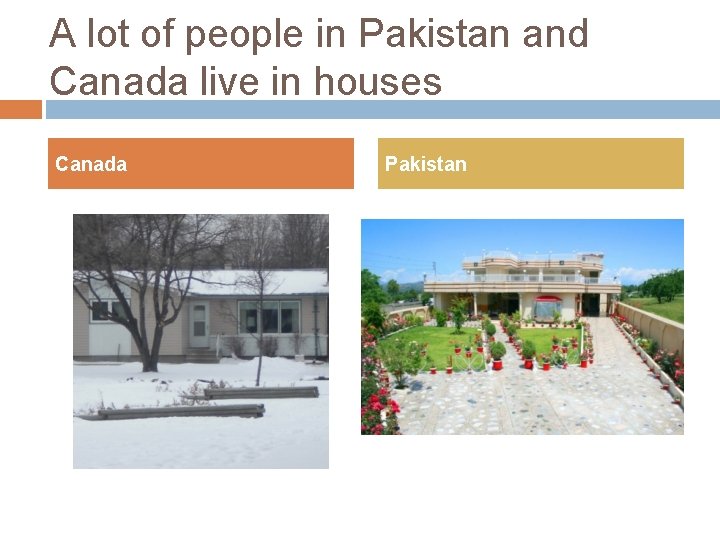 A lot of people in Pakistan and Canada live in houses Canada Pakistan 