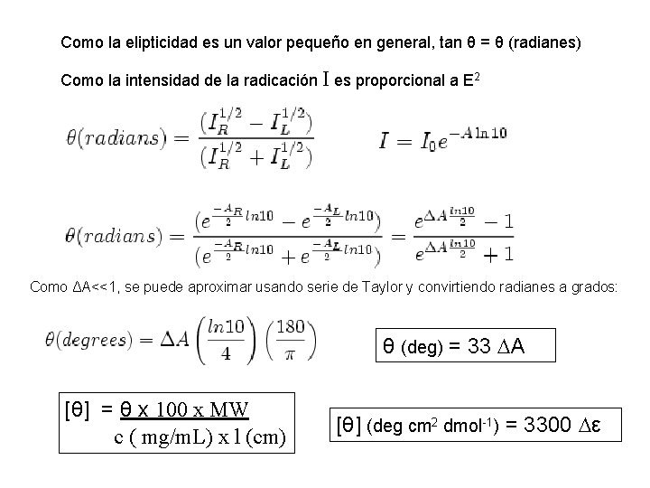 Como la elipticidad es un valor pequeño en general, tan θ = θ (radianes)
