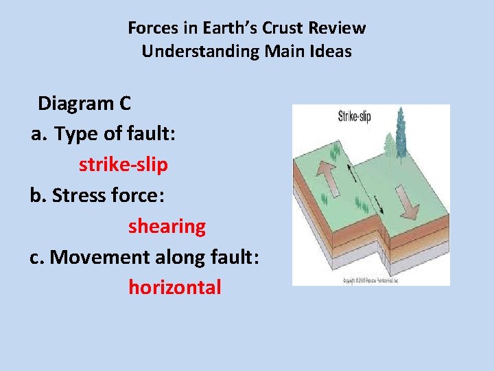 Forces in Earth’s Crust Review Understanding Main Ideas Diagram C a. Type of fault: