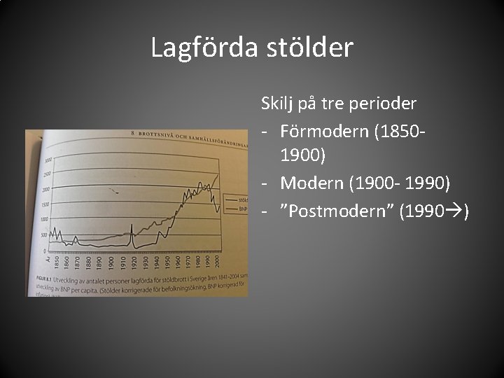 Lagförda stölder Skilj på tre perioder - Förmodern (18501900) - Modern (1900 - 1990)