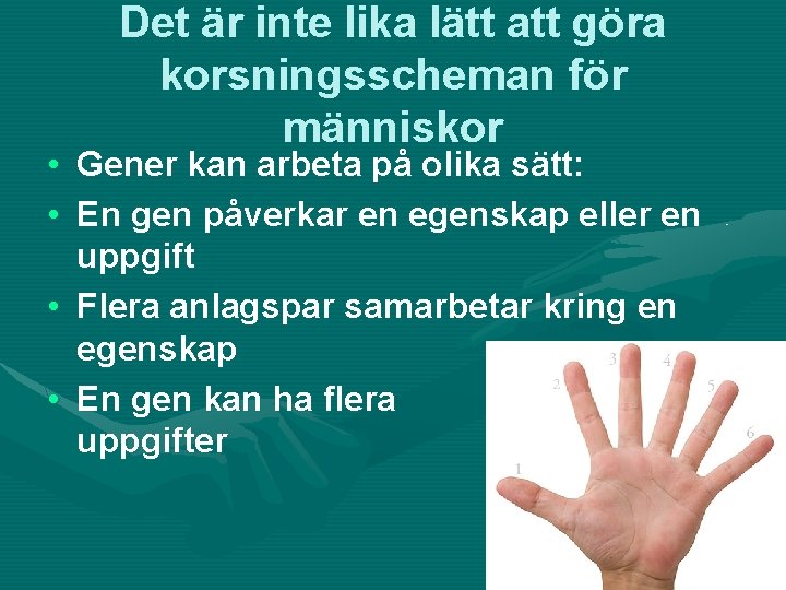 Det är inte lika lätt att göra korsningsscheman för människor • Gener kan arbeta