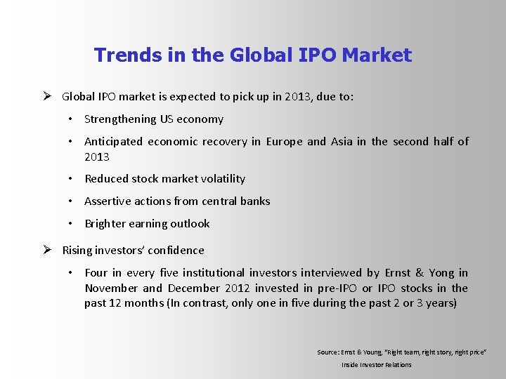 Trends in the Global IPO Market Ø Global IPO market is expected to pick
