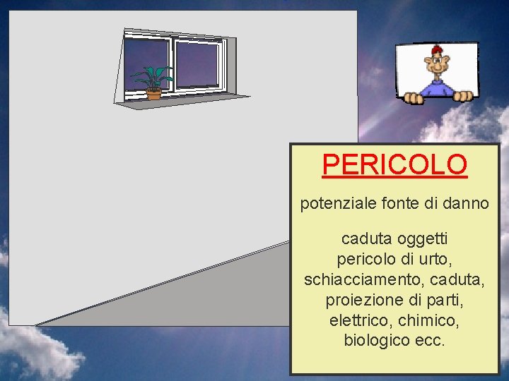 PERICOLO potenziale fonte di danno caduta oggetti pericolo di urto, schiacciamento, caduta, proiezione di