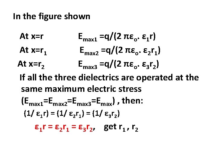 In the figure shown At x=r Emax 1 =q/(2 πεo. ε 1 r) At