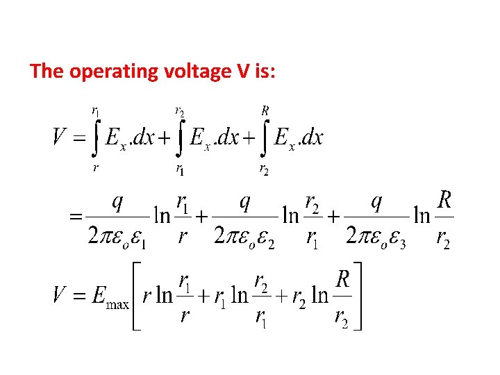 The operating voltage V is: 