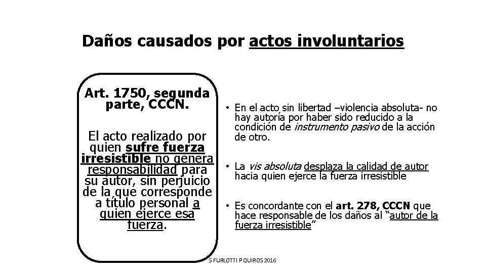 Daños causados por actos involuntarios Art. 1750, segunda parte, CCCN. El acto realizado por